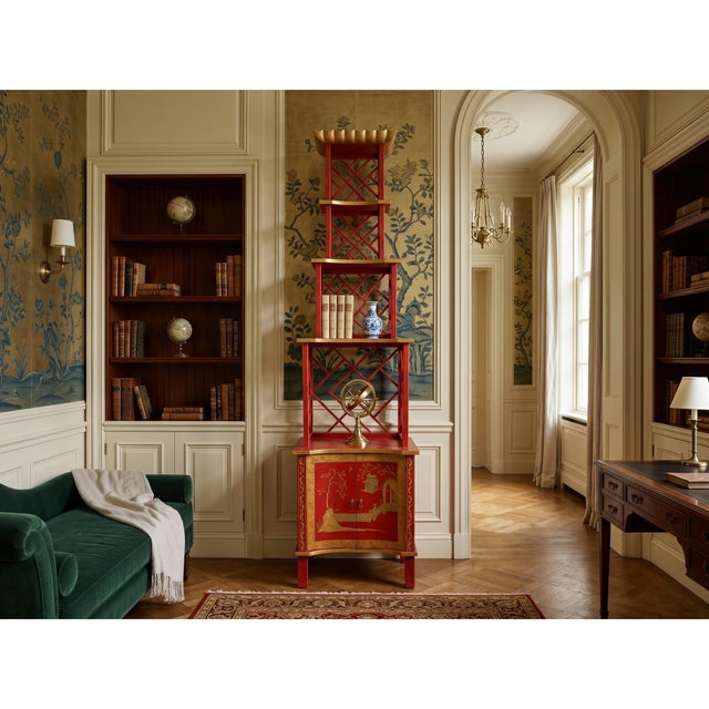 Chinoiserie Vintage Chinoiserie Red Lacquer Duchess of Windsor Style Pagoda Etagere Cabinet For Sale - Image 3 of 18