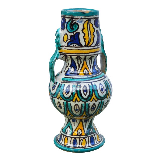 Moroccan Ceramic Vase W/ Handles For Sale