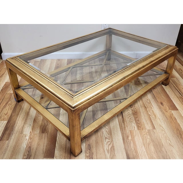 Vintage Italian Mid-Century Modern Gilt Wood & Glass Top Coffee Table For Sale - Image 4 of 11