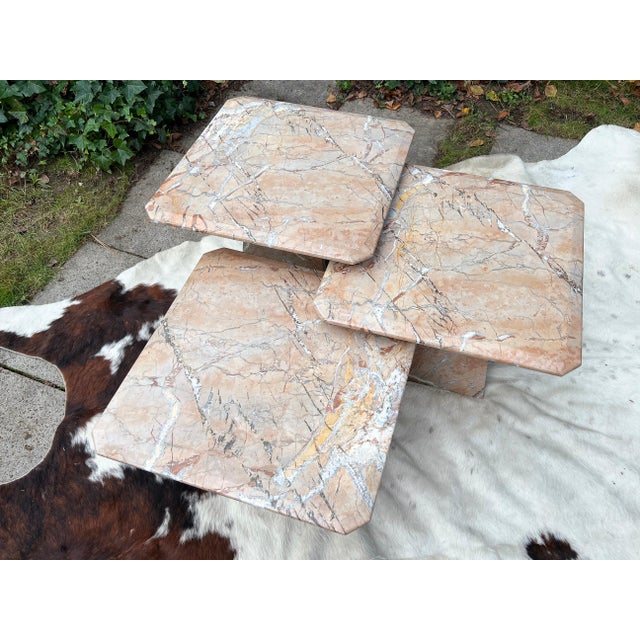 Postmodern Italian Vintage Pink Marble Nesting Tables-- Set of 3 For Sale - Image 6 of 16