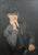 Art Deco Huge Distinguished Antique Art Deco Oil Painting of Man in Suit Dandy Fashion Framed Portrait Home Wall Decor For Sale - Image 3 of 17