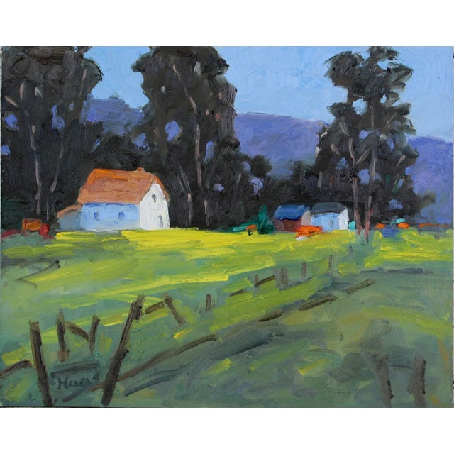 Mendocino Farmhouse, Modern Impressionist Oil For Sale