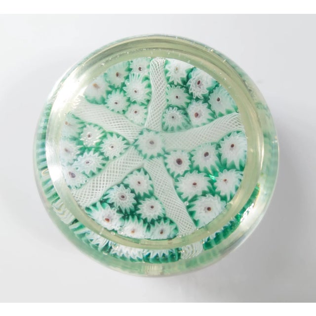 Glass Mid-Century Italian Murano Art Glass Green Millefiori Paperweight For Sale - Image 7 of 8