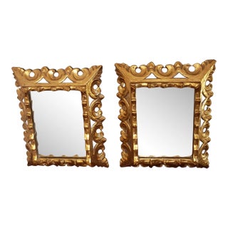 Pair of Italian Style Giltwood Frame Mirrored Insets Mirrorr, Circa 1940s For Sale