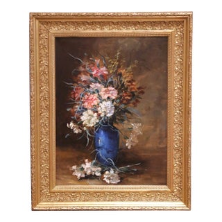19th Century French Floral Still Life Oil on Canvas Painting in Gilt Frame For Sale