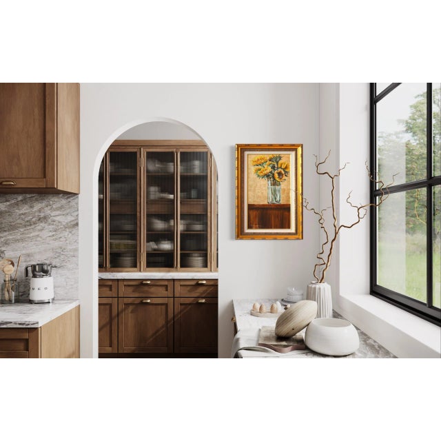 2020s Duke Windsor's Realist Gold Leaf Painting "Sunflower Ill" For Sale - Image 5 of 5