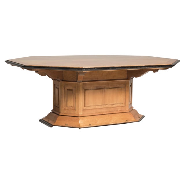 Art Deco Octagonal Cherry Wood Table with Black Borders and Brass Details, 1930s For Sale - Image 18 of 18