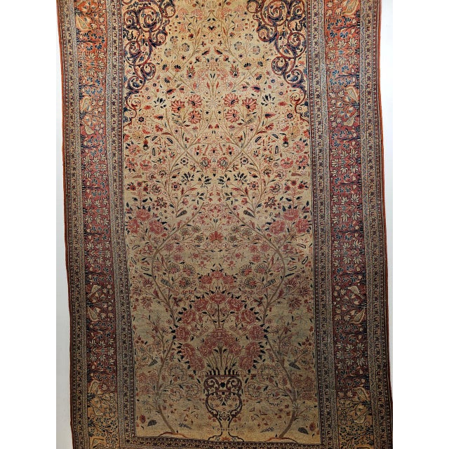19th Century Persian Kashan, Hand-Knotted Wool, Tree of Life Pattern, Ivory & Brick Red, 5x9 For Sale - Image 9 of 14