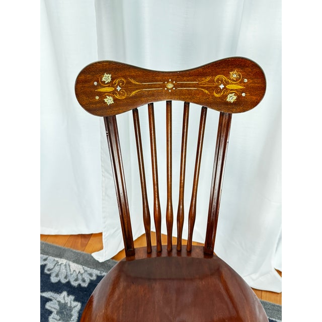 1970s Traditional Roll-Top Secretary Desk With Mother-of-Pearl Inlay Chair For Sale - Image 11 of 12