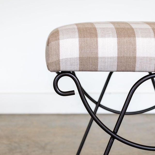Panoplie Iron Loop Stool, Tan Gingham For Sale - Image 9 of 9