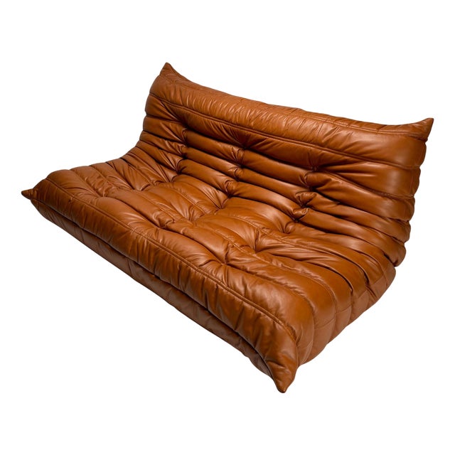 Togo Leather 3-Seaters Sofa attributed to Michel Ducaroy for Ligne Roset, 1992 For Sale