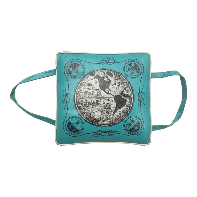 Vintage Turquoise Boat Cushion W/Boating Knots & Signal Flag Graphics For Sale