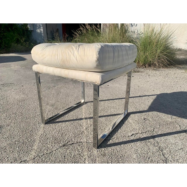 Chrome Milo Baughman Style Chrome Upholstered Stool For Sale - Image 8 of 13