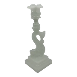 Antique Pressed Flint Glass Dolphin Shaped Candlestick, Clambroth Colour, Boston & Sandwich Glass Co. Circa 1840