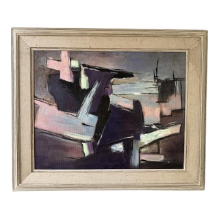 Mid-Century Modern Abstract Oil Painting, Signed, C. 1960 For Sale