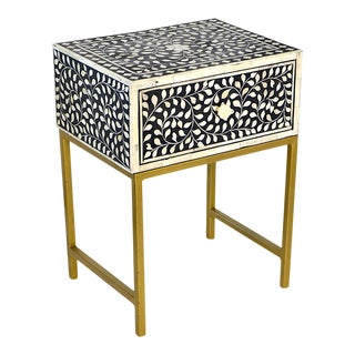 Black Bone Inlay Bedside Table For Sale