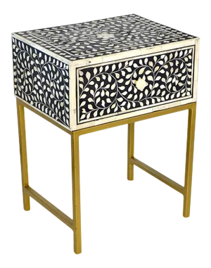 Black Bone Inlay Bedside Table