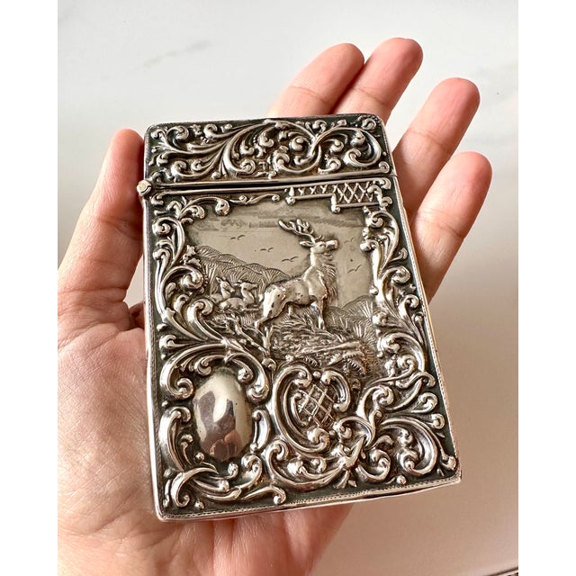 Antique 1909 Edwardian Sterling Silver Stag Calling Card Case by Crisford & Norris For Sale - Image 11 of 16
