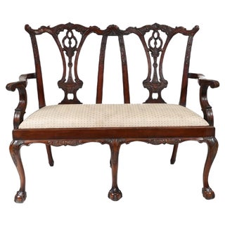 Chippendale Style Double Seat Bench in Mahogany For Sale