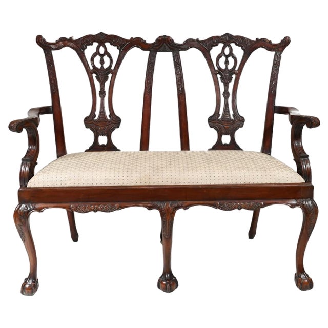 Chippendale Style Double Seat Bench in Mahogany For Sale