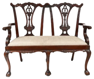 Chippendale Style Double Seat Bench in Mahogany
