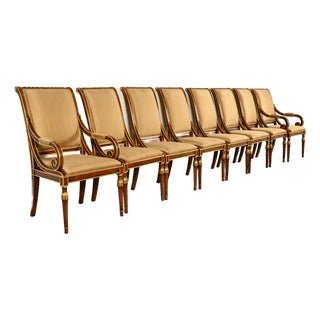 Karges French Regency Louis XVI Carved Walnut and Gold Gilt Dining Chairs | Set of Eight For Sale