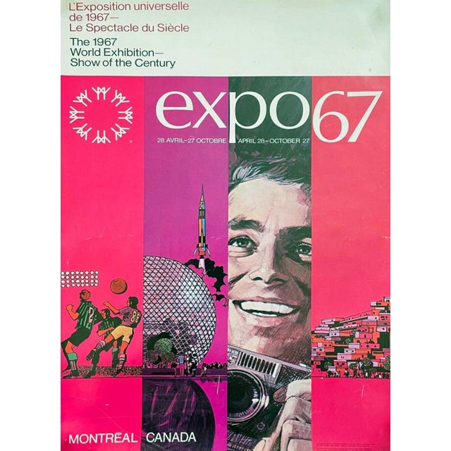 Affiche Vintage Originale EXPO 67 Montréal - Taille 22x34 Pouces, Année 1967