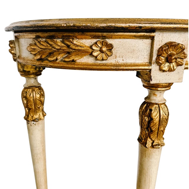 1950s Neoclassical Style Italian Gilt & Cream Painted Finish Demilune Console Table For Sale - Image 9 of 13