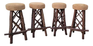 Mid 20th Century Set of Four Old Hickory Bar Stools W/ Leather Top -Set of Four