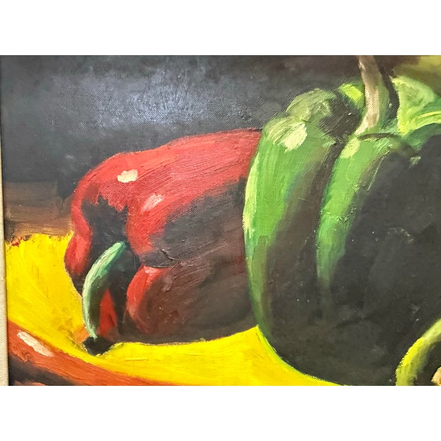 Vintage Still Life With Peppers Oil on Board Signed For Sale In Miami - Image 6 of 12