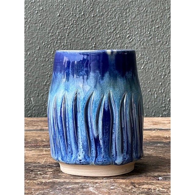 Vintage Studio Pottery Blue Ceramic Vase For Sale - Image 12 of 18