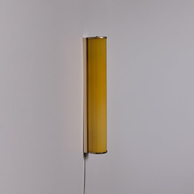 1940s Finnish Yellow Cylindrical Glass & Metal Plug-in Wall Lamp For Sale - Image 9 of 18