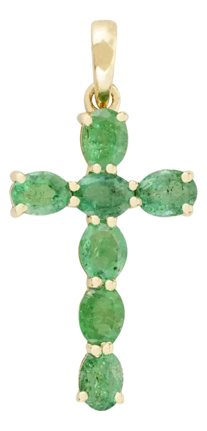 Emerald Birthstone Cross Pendant for Women in 14k Yellow Gold