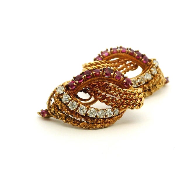 Vintage Cherny Diamond and Ruby 18k Gold Sculptural Earrings, A Pair For Sale - Image 10 of 14