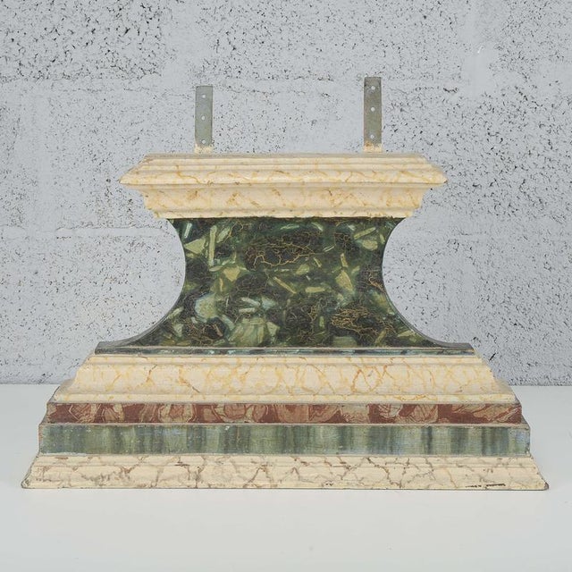 Antique White and Green Lacquered Wooden Pedestal Base with Faux Marble, 1700s For Sale - Image 13 of 13
