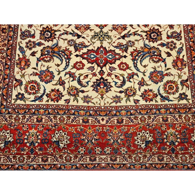 Vintage Persian Isfahan Rug, Handwoven Floral Pattern, Ivory & Red, 7’ X 11’ For Sale - Image 9 of 12