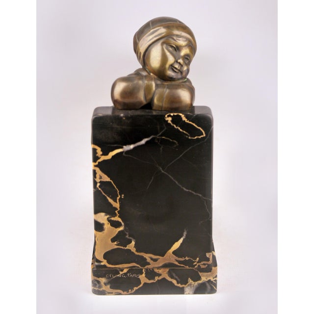 Bronze Early 20th Century Pair of Art Déco Bronze Bookends With Marble Base Designed by Alexandre Kéléty for Etling Paris For Sale - Image 8 of 16