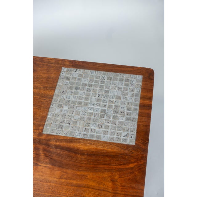Wood Lane Monte Carlo Square Coffee Table, Walnut and Oak With Ceramic Tile Inset For Sale - Image 7 of 7