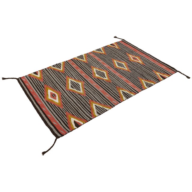 Charcoal Contemporary Southwest Navajo-Style Wool Rug With Geometric Diamond Motifs For Sale - Image 8 of 8