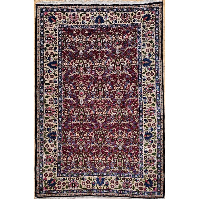 Mid 20th Century Vintage Persian Tabriz Area Rug, Handwoven All Over Tree of Life Pattern, Red & Yellow, 5’ X 7’ For Sale - Image 5 of 12