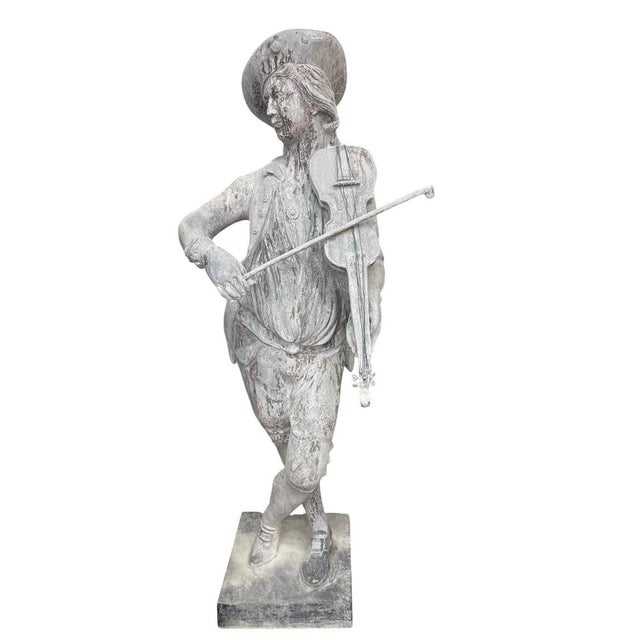 Traditional Vintage European-Style Lead Garden Statue of a Standing Violinist For Sale - Image 3 of 12
