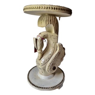 Hand Carved Swan Shape Table Wood With Brass Accent Table 20.5” For Sale