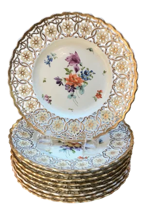 1920s Hand-Painted & Reticulated Accent Plates- Set of 9