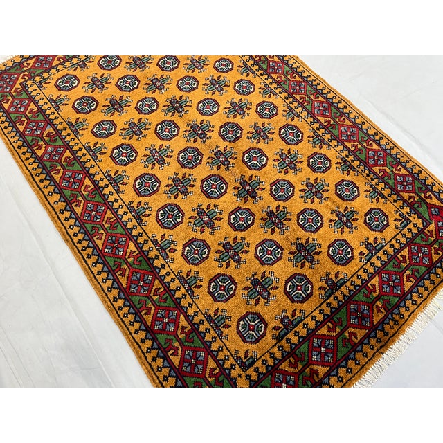Art Deco Golden Ochre Tribal Area Rug With Mori Gul Motifs, 3'11" X 5'10" For Sale - Image 3 of 15