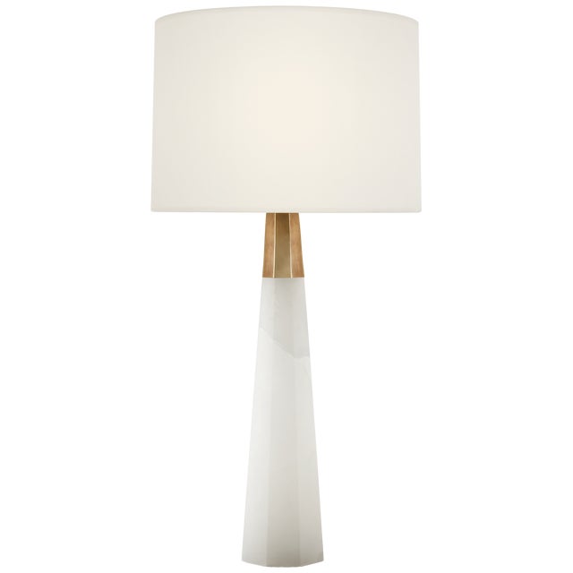 Traditional AERIN by Visual Comfort Signature Olsen Cordless Table Lamp in Alabaster with Linen Shade For Sale - Image 3 of 3