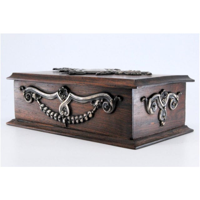 Wooden Jewelry Box with Silver Applications and Coat of Arms Letters on the Lid For Sale - Image 11 of 11