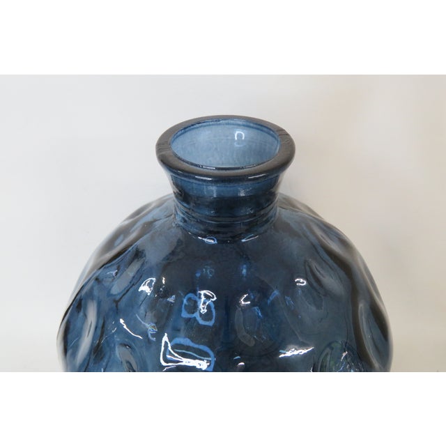 Blue Glass Round Bottle Vase Thumbprint Design 4691b For Sale In Miami - Image 6 of 16