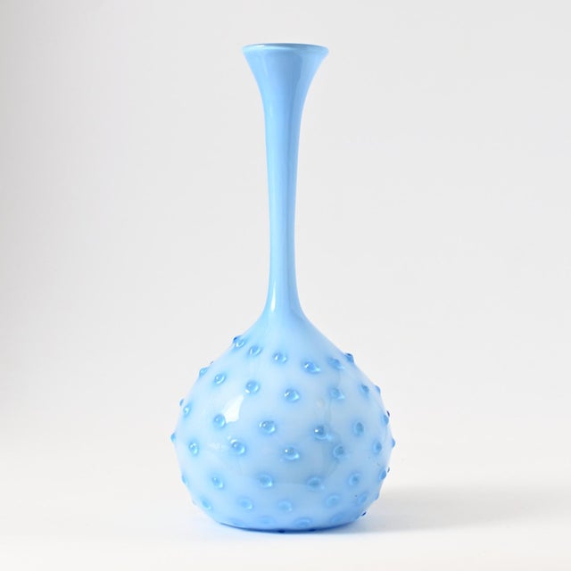 Opaline Blue Glass Hobnail Pattern Vase from Empoli, 1960s For Sale - Image 10 of 10