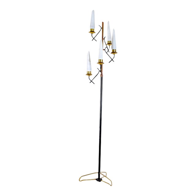Opaline Glass & Brass Floor Lamp by Stilnovo, 1950s For Sale