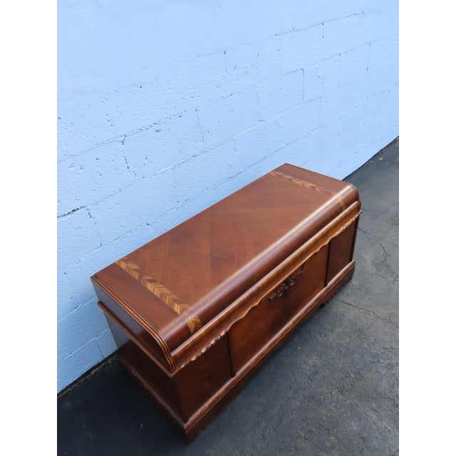 Roos Art Deco Waterfall Inlay Cedar Chest Blanket Trunk 6396 For Sale - Image 10 of 16